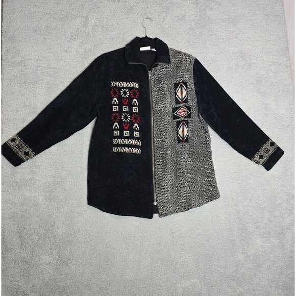 Chicos Design Womens Black Shacket 1 US Sm Full Zip Aztec Tribal Southwestern - Picture 1 of 10